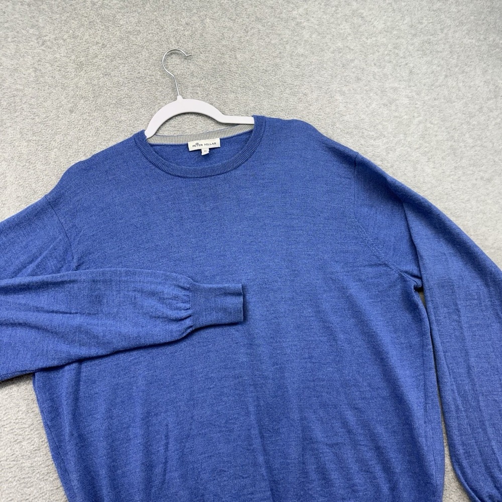 Peter Millar Mens Blue Merino Wool Silk Crew Neck Sweater XL Pullover